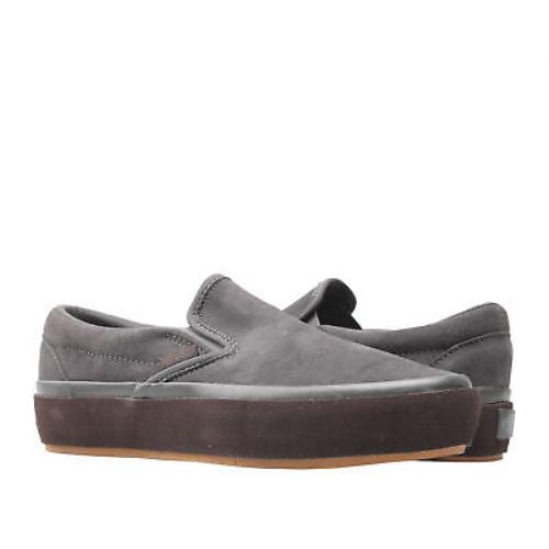 Vans Classic Slip On Platform Suede Outsole Asphalt Low Top Sneaker VN0A3JEZQFA - Grey