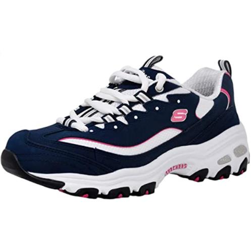 Skechers Womens D`lites Lightweigh Non-memory Foam Lace-up Sneaker US 8 DM Navy/pink