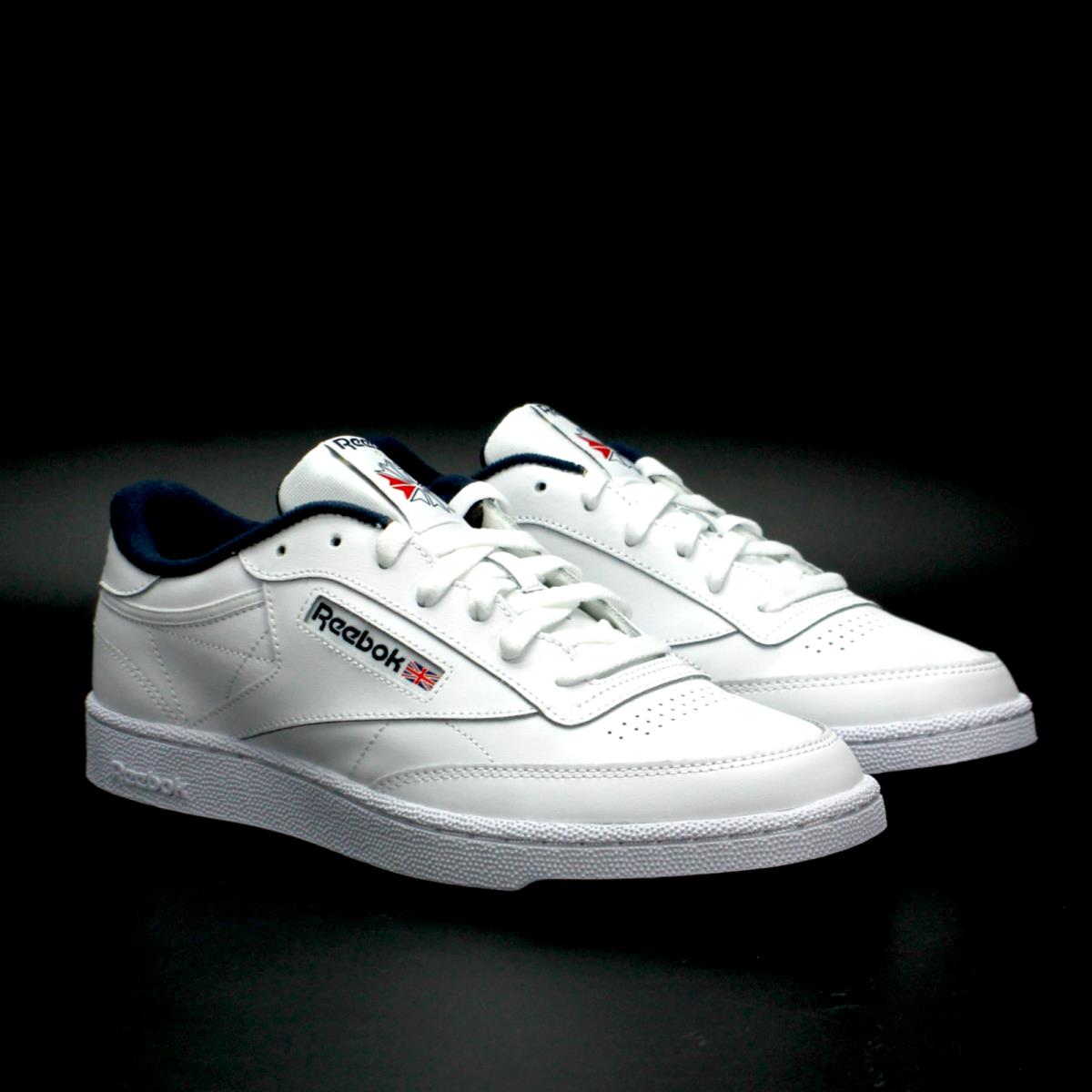 Reebok Club C 85 Men`s Classic Low Top Athletic Shoes White Navy Size 7.5