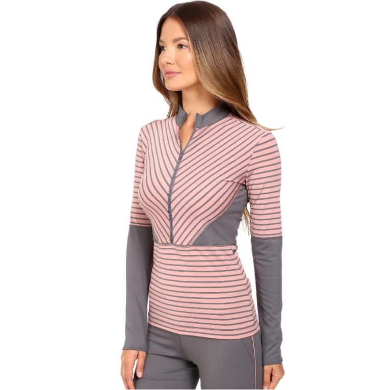 Adidas by Stella Mccartney Women`s L Striped Stretchy Top Pink Gray Long Sleeves
