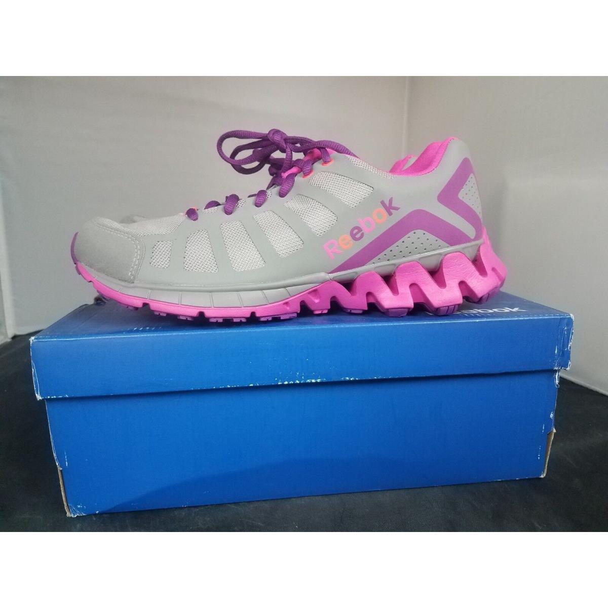 Reebok Girl`s Grade School Zigkick Running Shoes Grey/grey/pink/aubergine