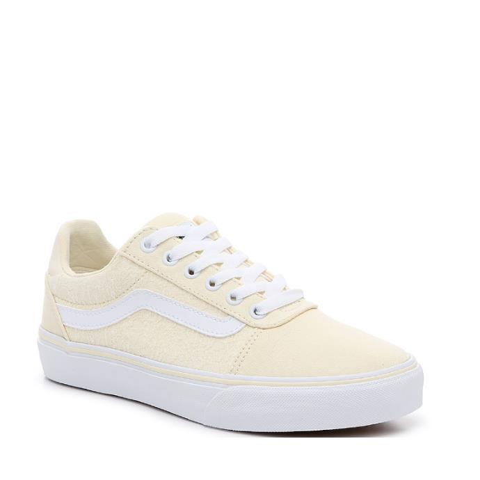 Vans Ward Women`s Deluxe White Tumbled Shoes Sneakers Skate Casual Low Tops LIGHT GOLD/WHITE