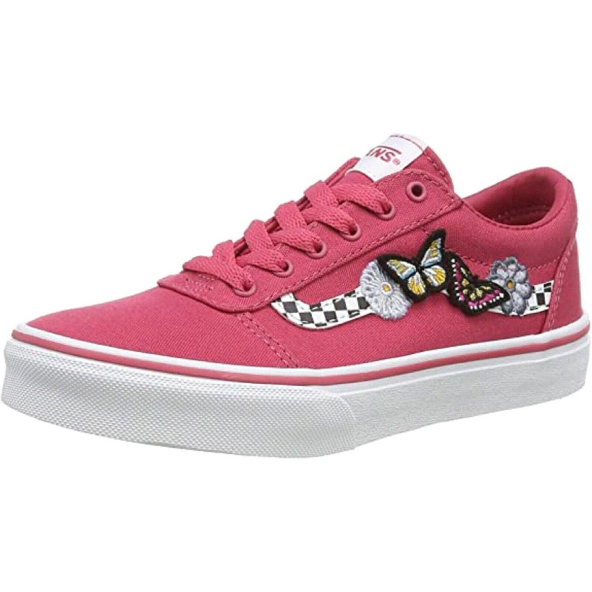 Vans Ward Girl`s Sneakers (Butterflies) Claret Red/White