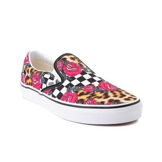 Vans Classic Slip-on Rose/animal Checkerboard Skate Shoes - 