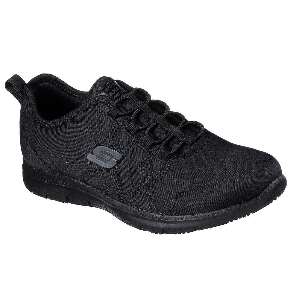 77211 Black Skechers Shoes Women Memory Foam Work Slip Resistant Comfort Sporty