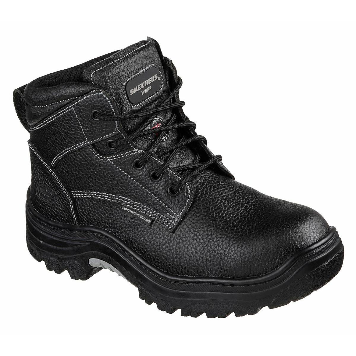 Mens Skechers 77143 Tarlac Steel Toe Puncture Slip Resistant Work Boots Shoes Black