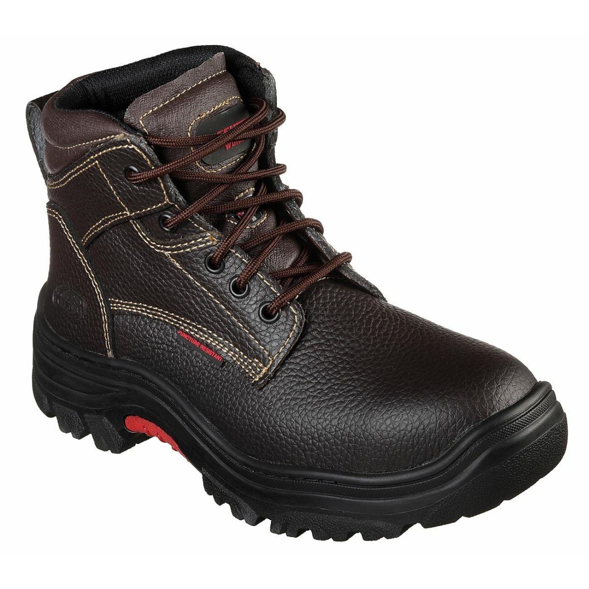 Mens Skechers 77143 Tarlac Steel Toe Puncture Slip Resistant Work Boots Shoes Brown