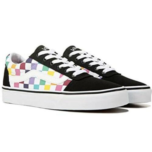 Women s Size 11 Vans Ward Low Top Skate Shoe Sneaker Rainbow Checkered Lace Up