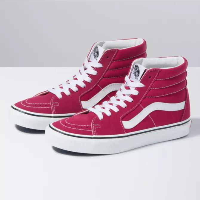 Vans SK8 Hi Cerise Red White Skateboarding Shoes Women`s Size 12