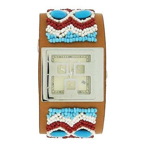 Roberto Cavalli Men`s Brown Beaded Leather Watch