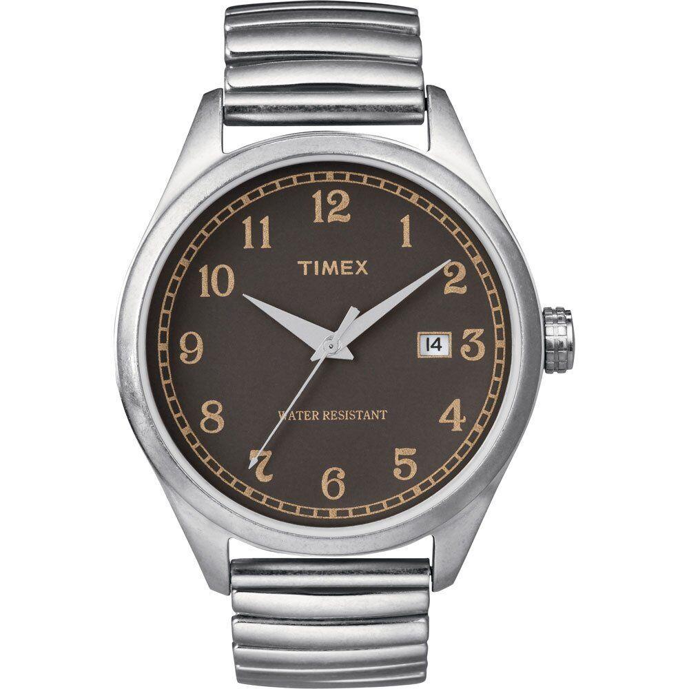 Timex T Series Silver Tone S/steel Expander Brown Dial WATCH-T2N400