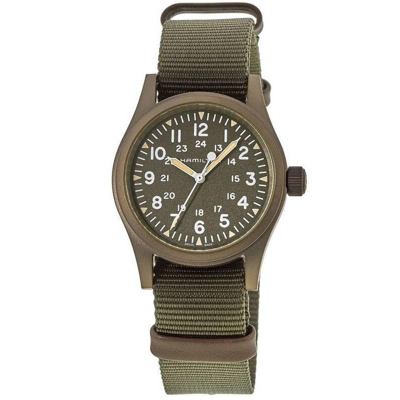 Hamilton Khaki Field Mechanical Manual Winding Brown Men`s Watch H69449961 - Face: Brown, Dial: Brown, Band: Green