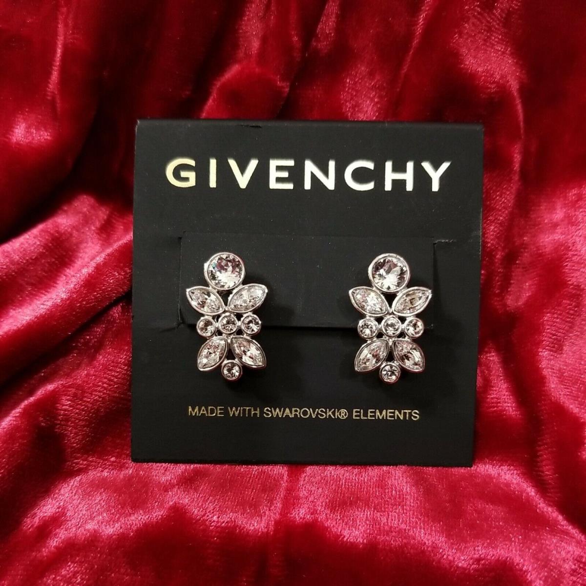 Givenchy Pierced Earrings Silver Tone with Clear Swarovski Crystals