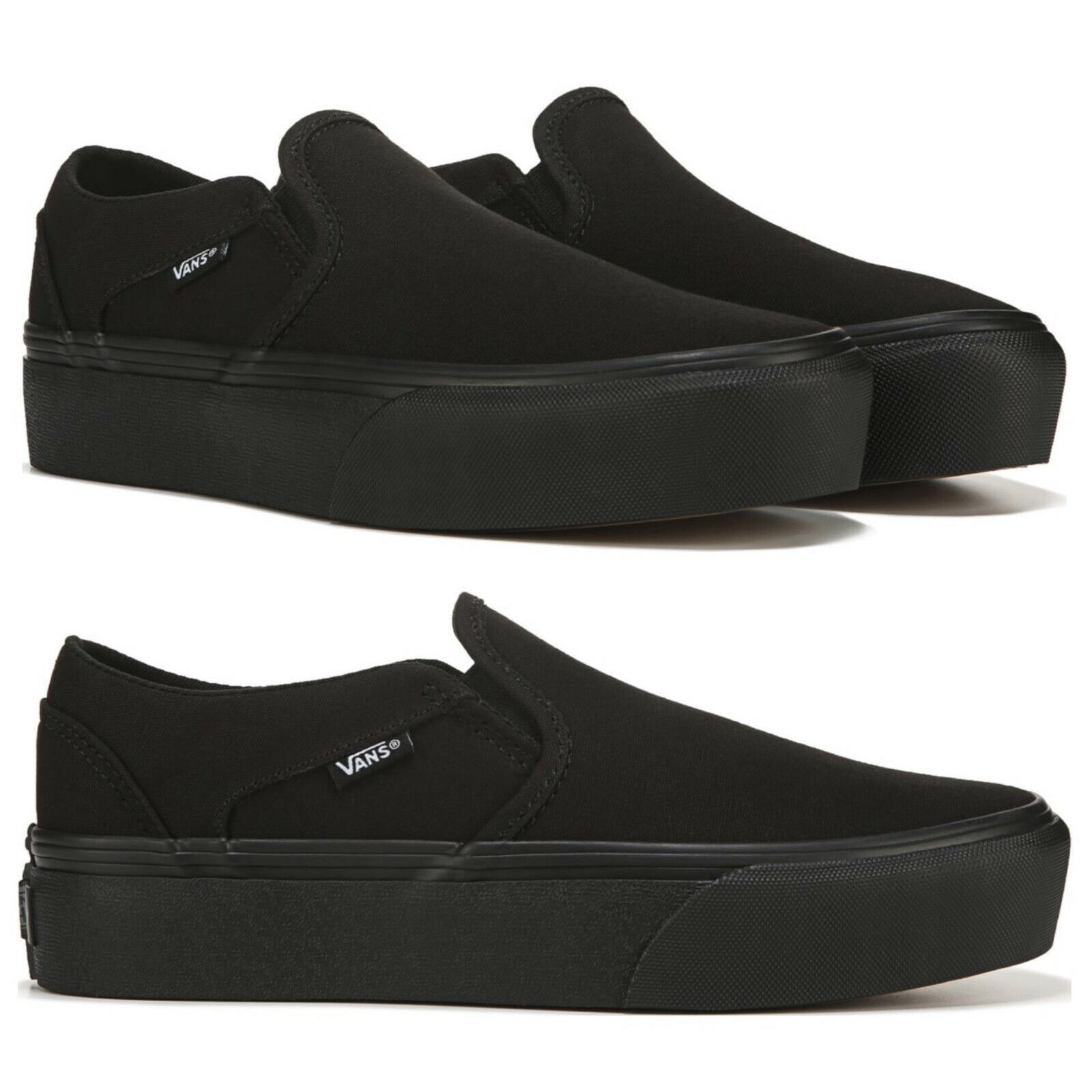 Vans Platform Slip On Casual Womens Sneakers Work Shoes Triple Black All Siz
