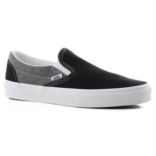 Vans Chambray Slip-on Sneakers Black/true White Men`s Skate Low Vulc Shoes