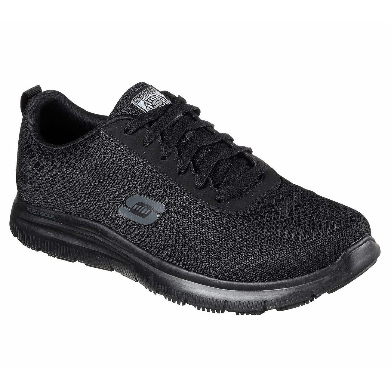 Skechers Black Shoes Work Men Comfort Mesh Slip Resistant Memory Foam Lace 77125