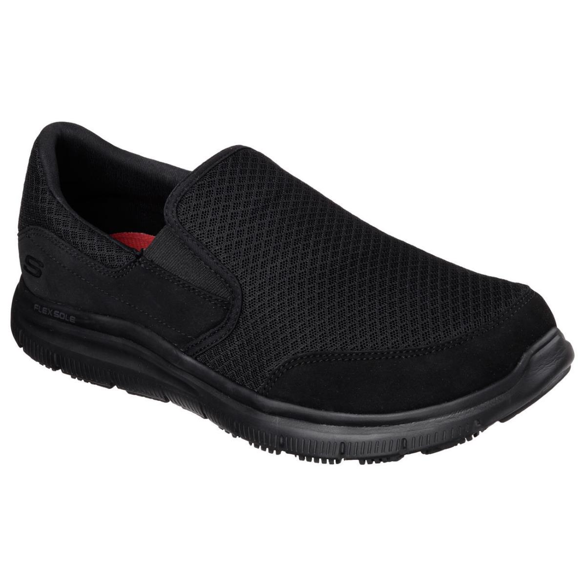 Skechers Shoes Men`s Wide Work Width Bbk Black 77048 Sport Mesh Slipon Resistant