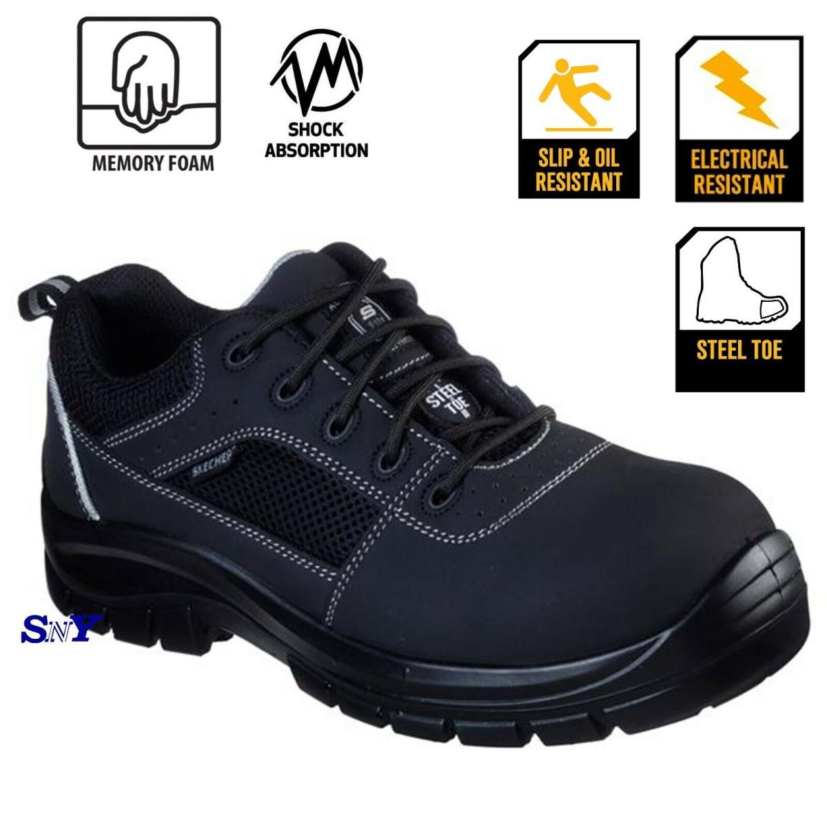 Skechers Men`s Steel Toe Astm EH Shock Absorbing Memory Foam Work Shoes wb