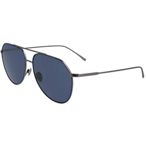 Lacoste L209S 045 Matte Silver Aviator Sunglasses with Blue Lenses Case