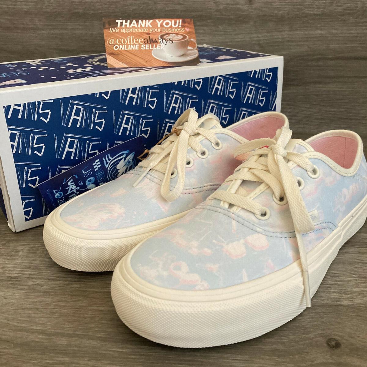 Vans Authentic SF US Open 2020 Poster Art Baby Blue and Pink Sz 6.5 Women`s