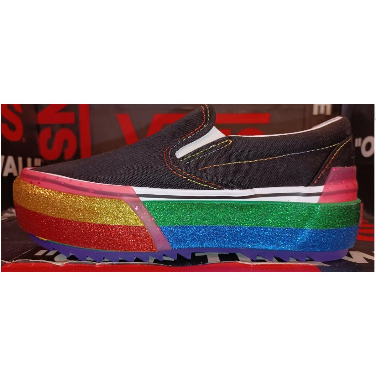 Vans Slip On Stacked Rainbow Glitter Platform Men`s 3.5/Women`s 5 VN0A4TZVWW1