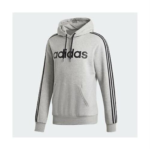 Adidas Men`s Essentials 3-Stripes Pullover Hoodie Medium Light Gray/white