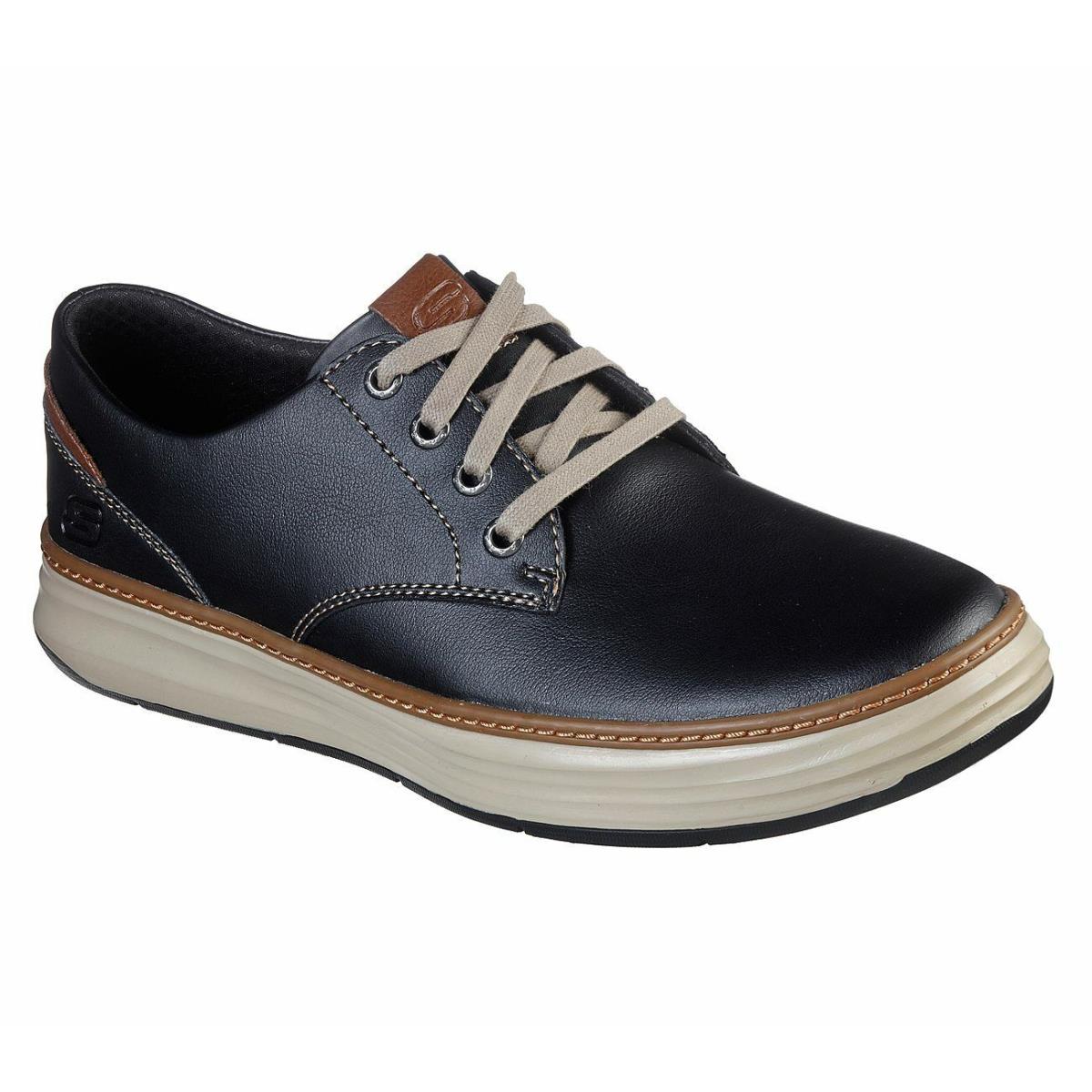 Men`s Skechers Moreno - Gustom Oxford Shoes 66073 /blk Multiple Sizes Black Lea