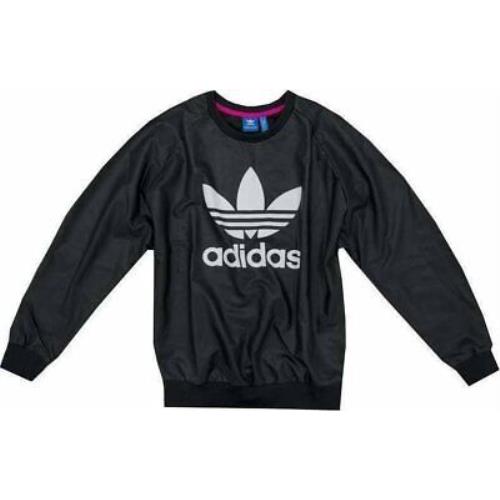 Adidas Women`s Rubberized Trefoil Logo Sweatshirt Black Small