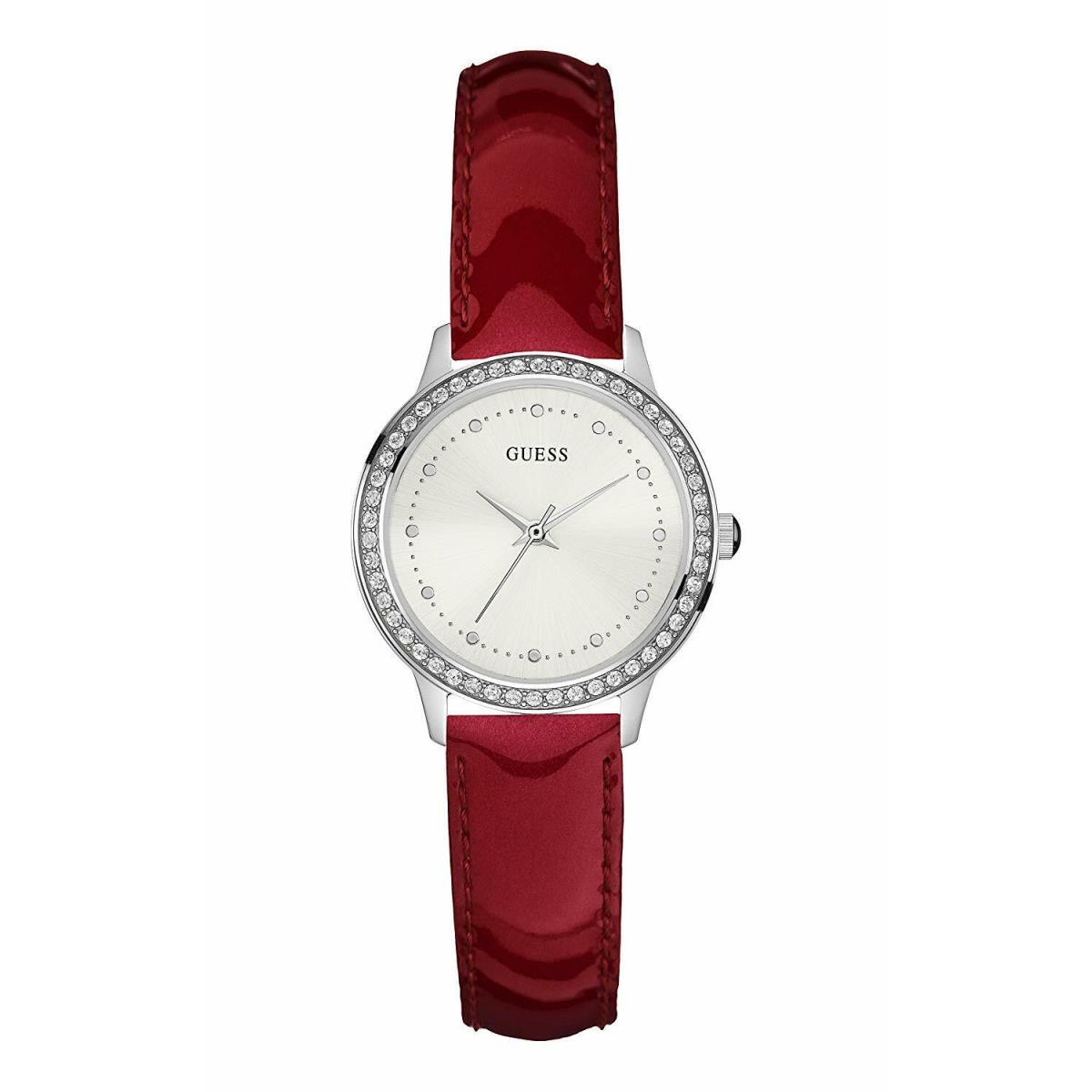 Guess Collection Red Leather Band Women`s Silver Watch W0648L6 Japan