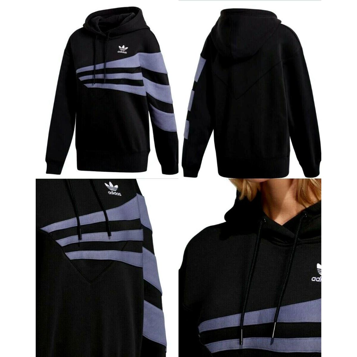Adidas Hoodie 3-Stripes Color Blocking 90`s Inspired Black Women`s Small DU8473