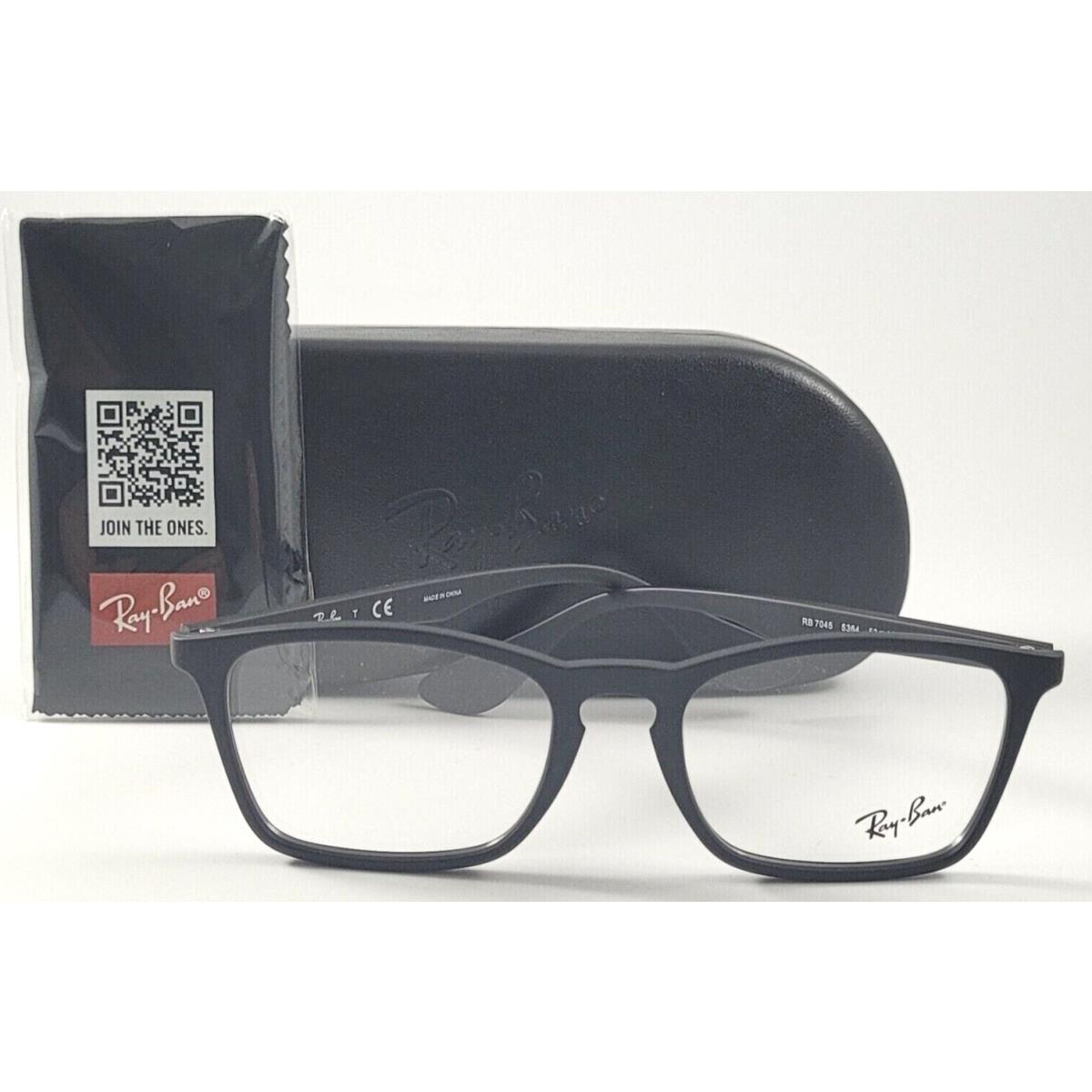 Ray-ban RB 7045 5364 Rectangle Black Rubber Frame Eyeglasses 53-18