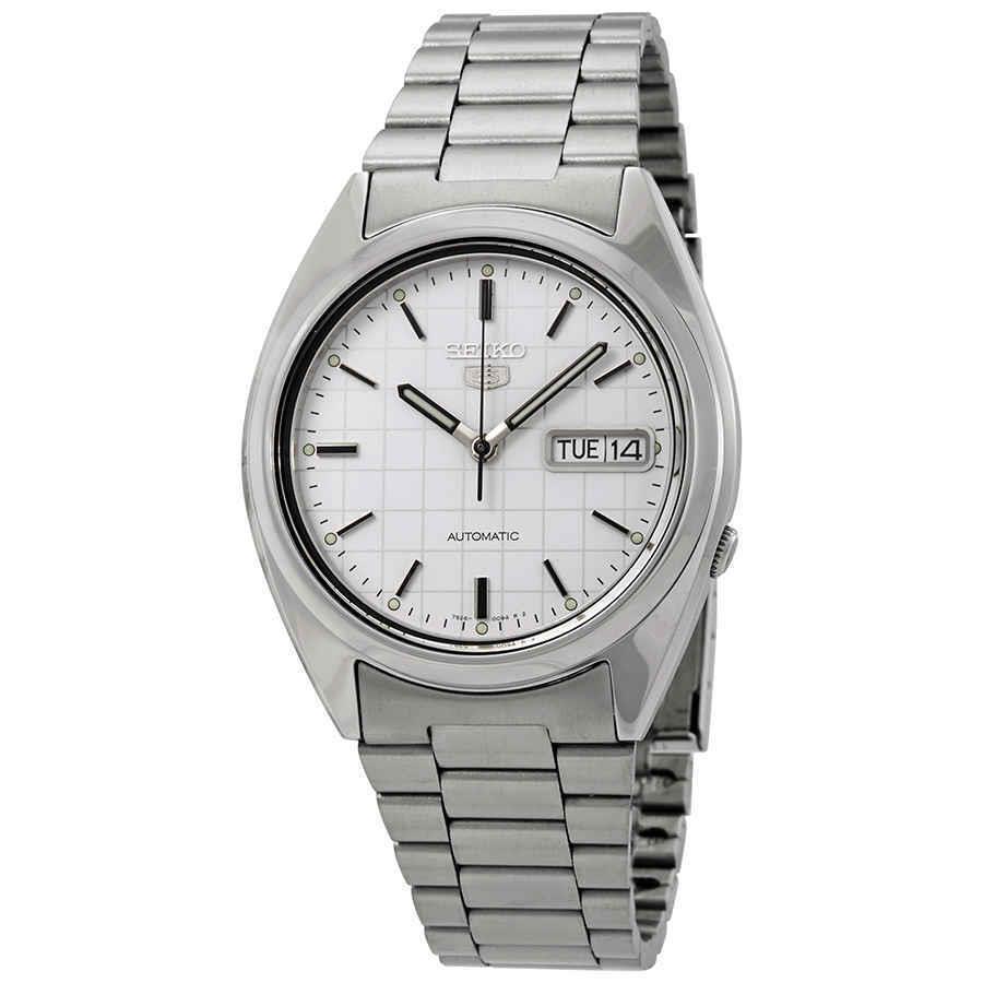 Seiko Series 5 Automatic White Grid Dial Men`s Watch SNXF05