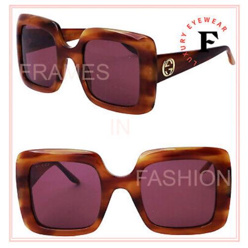 Gucci 0896 Havana Red Rectangular Runway Gg0896s 004 Fashion Chunky Sunglasses