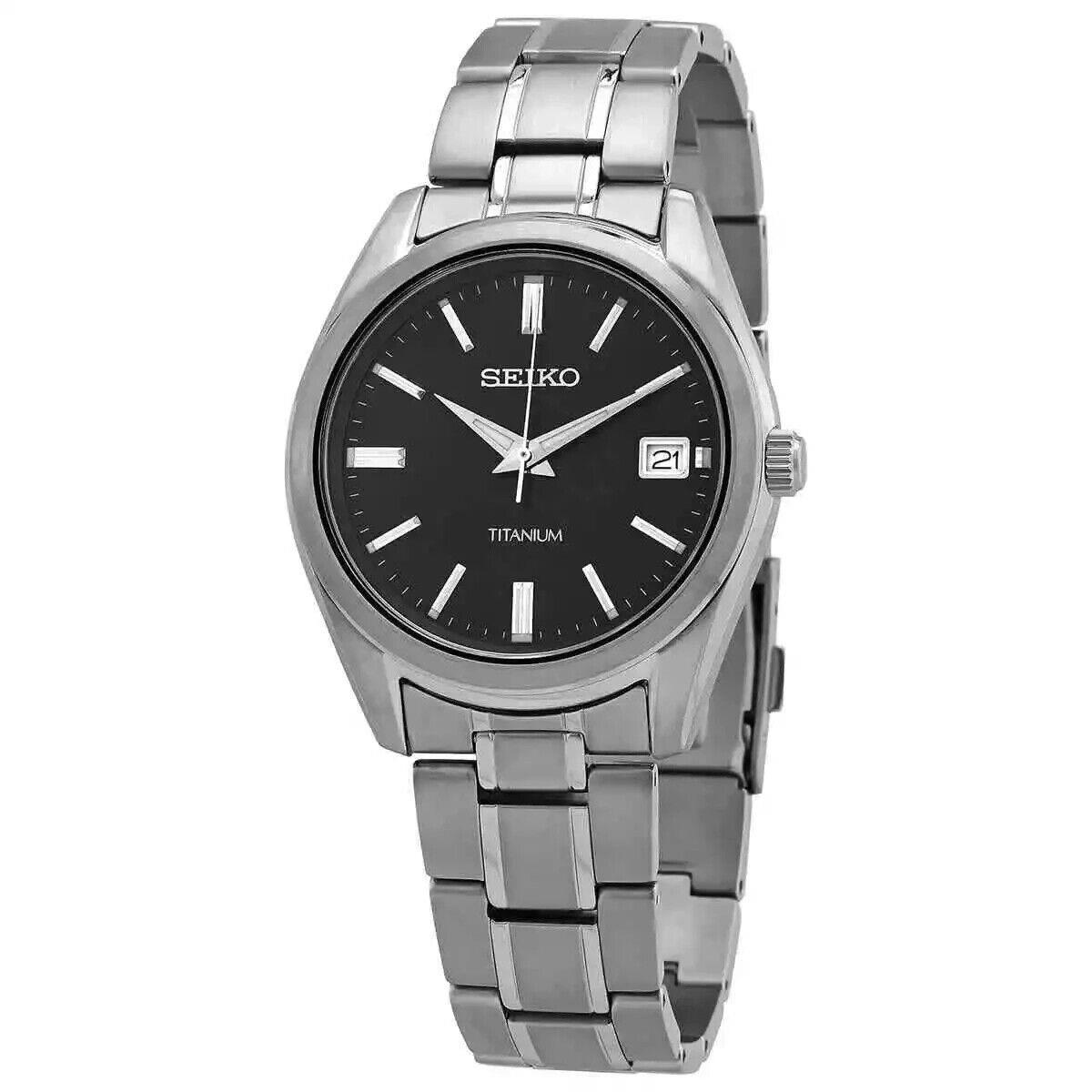 Seiko Men`s Essentials Quartz Black Dial Titanium Watch - SUR375P1