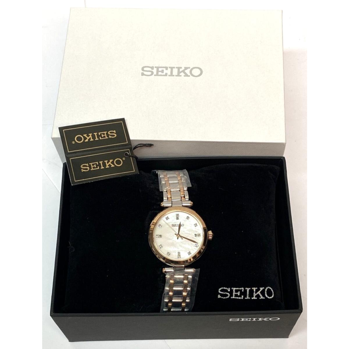 Seiko White Mother of Pearl Women`s Diamond Watch SRZ534