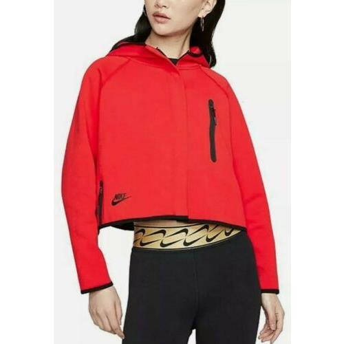 Nike Womens Sportswear Tech Fleece Crop Loose Fit Hoodie Red BV3396-600 Size Xxl
