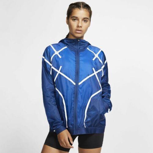 Nike City Ready Women`s Sz L Hooded Windbreaker Running Jacket Blue
