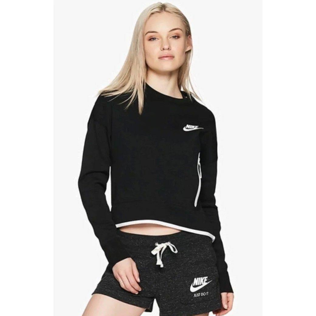 Nike Wmns Tech Fleece Crew Sweatshirt Black White Women Sport 939929 Large