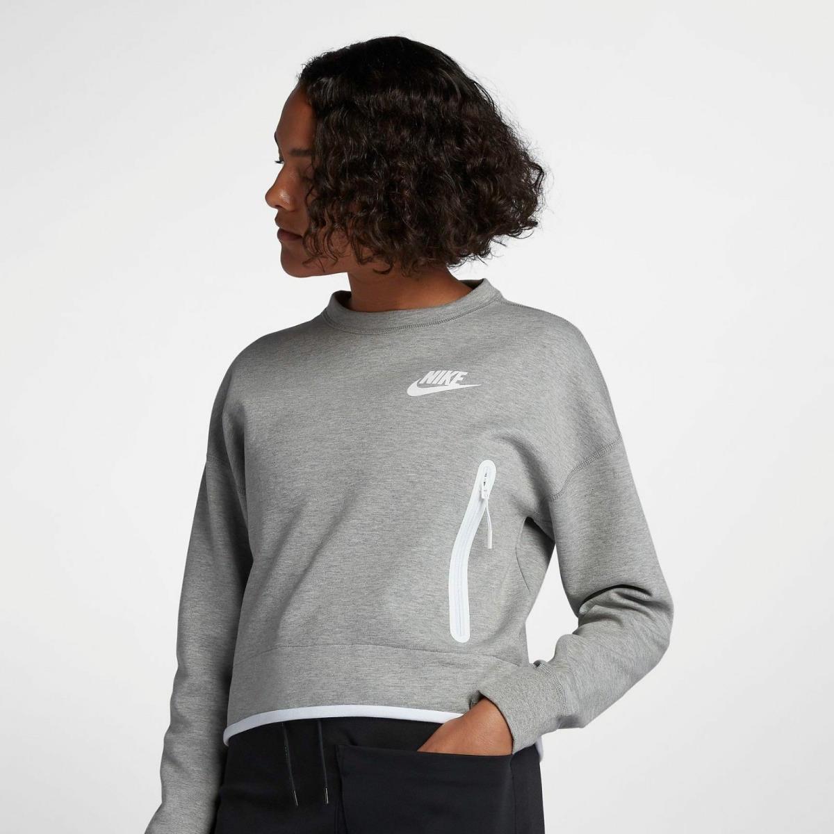 Nike Wmns Tech Fleece Crew Sweatshirt Grey White Women Sport 939929 S