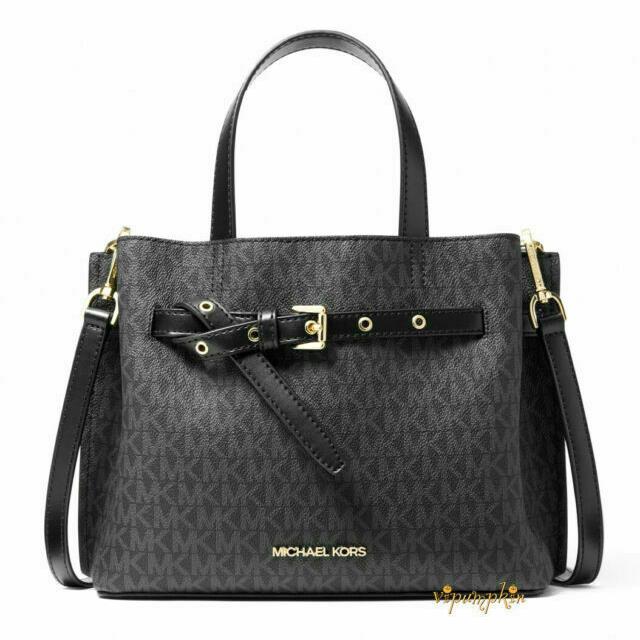 Michael Kors Emilia Small Logo Satchel Black - Exterior: Black