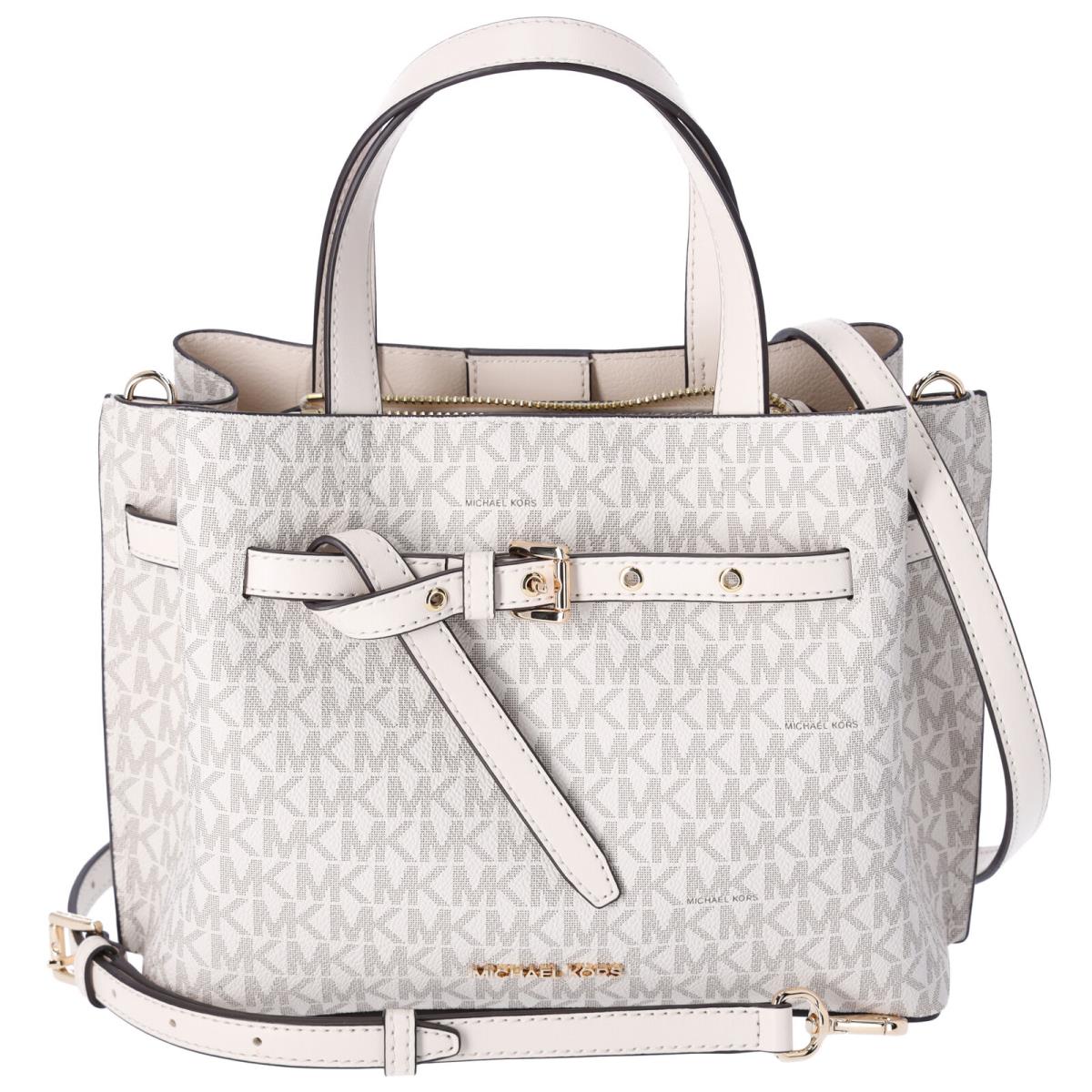 Michael Kors Emilia Small Satchel Crossbody Bag Light Cream MK Signature