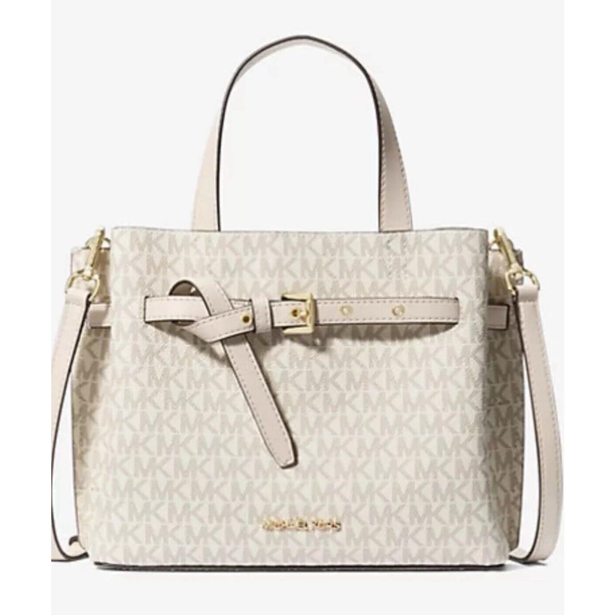 Michael Kors Emilia Small Satchel Crossbody Bag Light Cream MK Signature - Handle/Strap: Beige, Hardware: Gold, WalmartInterior: Beige