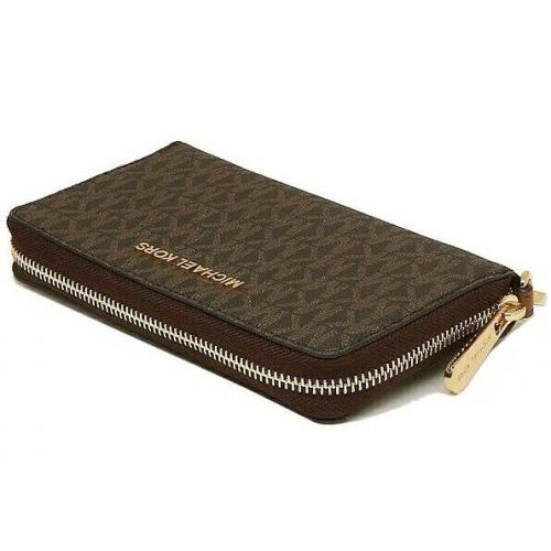 Michael Kors Jet Set Signature Phone Wallet Wristlet Brown Dust Bag FS