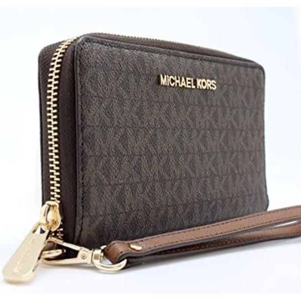 Michael Kors Jet Set Travel Signature Phone Wallet Wristlet Brown 35F8GTVW9B