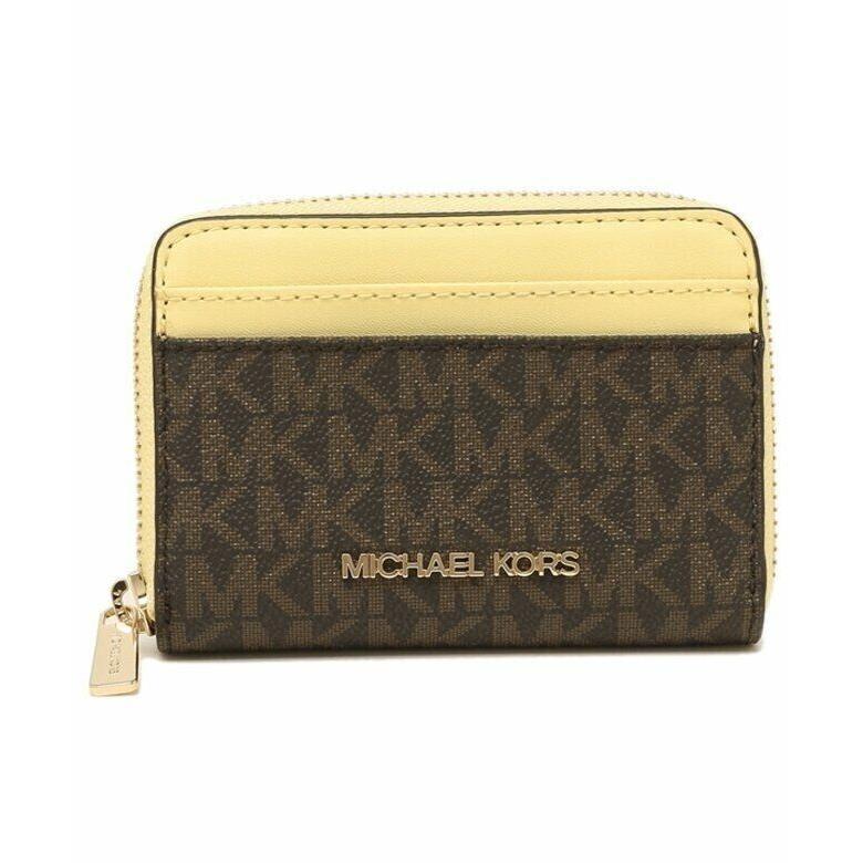 Michael Kors Ziparound Card Case Wallet Signature Brown 35H9GTVZ2B Yellow