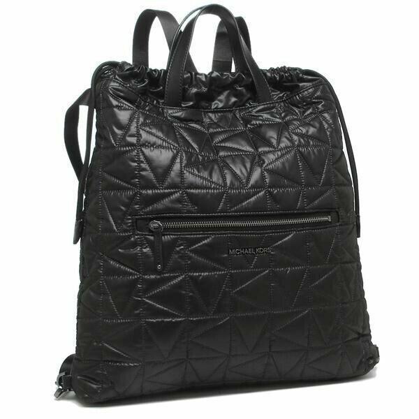Michael Kors Winnie Large Quilted Nylon Black Convertible Drawstring Backpack FS - Handle/Strap: Black, Hardware: Black, Exterior: Black