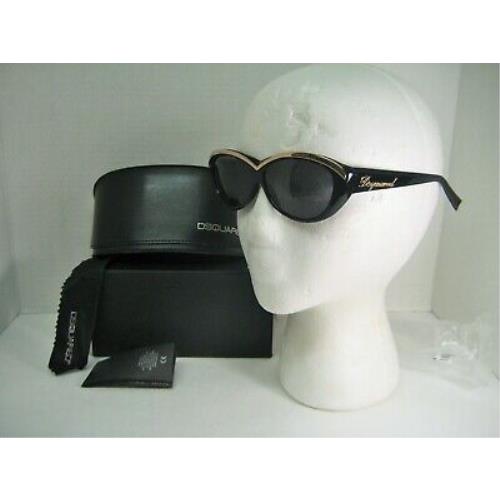 Case DSQUARED2 Women Cateye DQ0018 Gold Black Sunglasses Smoke 60x11x135