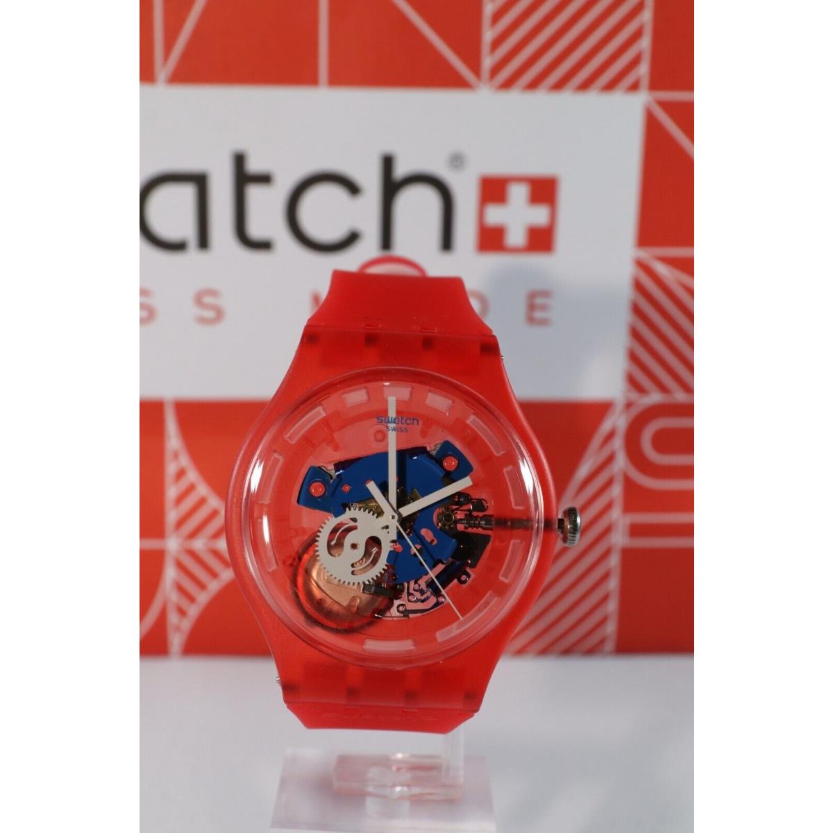 Swiss Swatch Clownfish White and Red Strap Skeleton Dial Unisex SUOR102