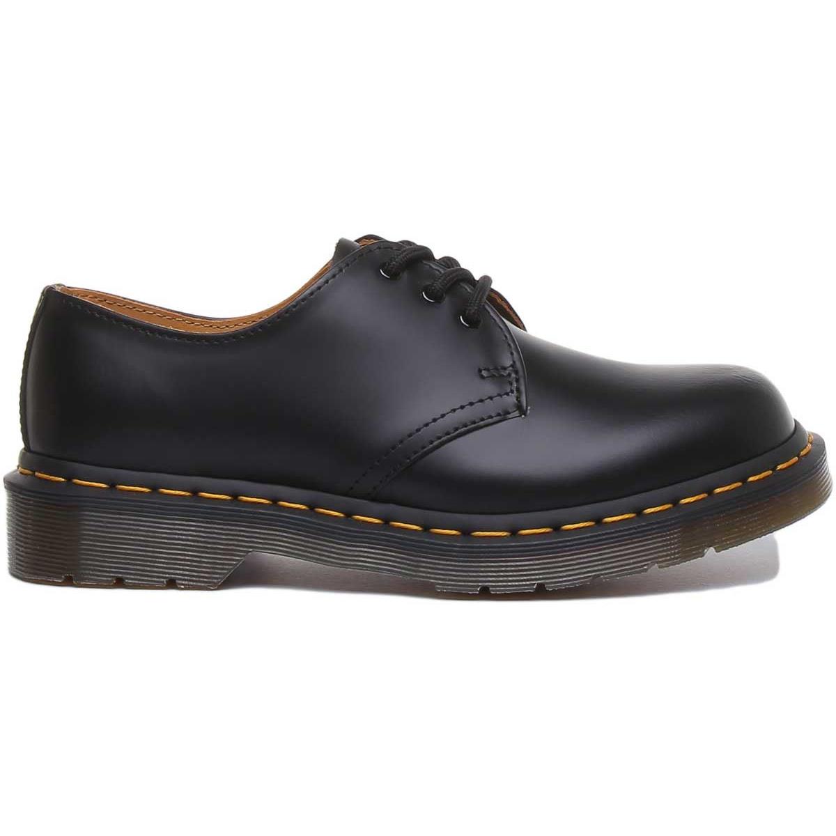 Dr Martens 1461 3 Eyelet Shoe Yellow Stich In Black Size US 4 - 13