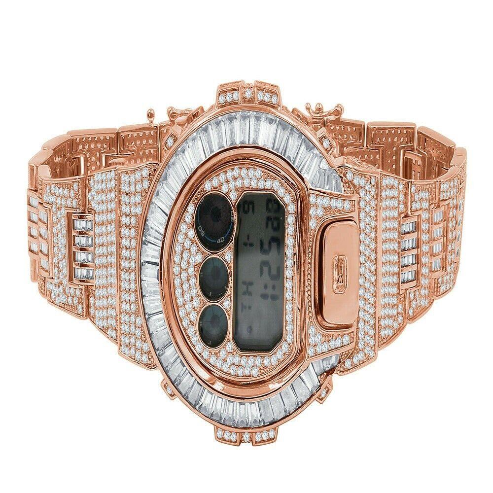 Rose Gold 2 Tone Custom Baguette Round Cut Casio G-shock DW 6900 Watch